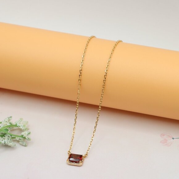 "Elegant Rose Gold Necklace with Red Gemstone Pendant,  XPNL0160 - Picture 9 of 13